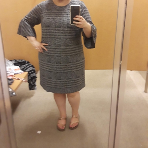 Calvin Klein Plus Size Plaid Bell-Sleeve Dress - Picture 9 of 13